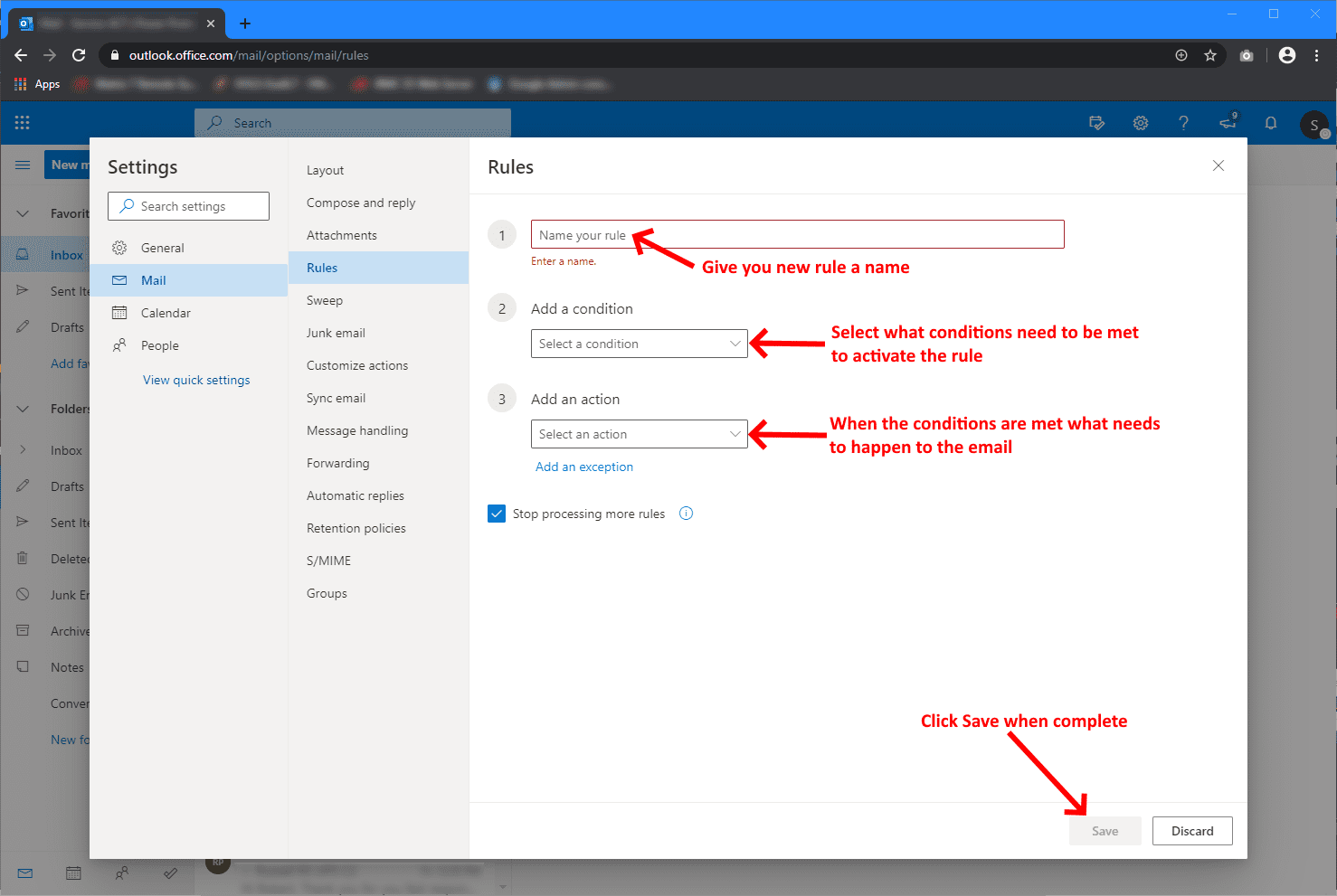 create outlook email rules